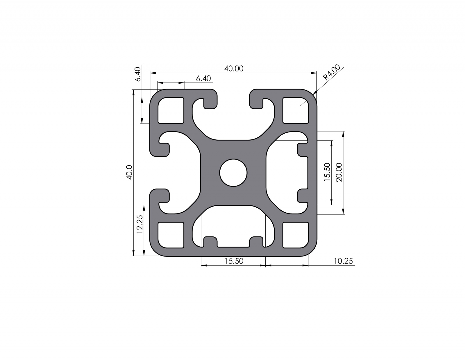 Aluminum profile 40x40 slightly Groove 8 I-Type 2N90 Black